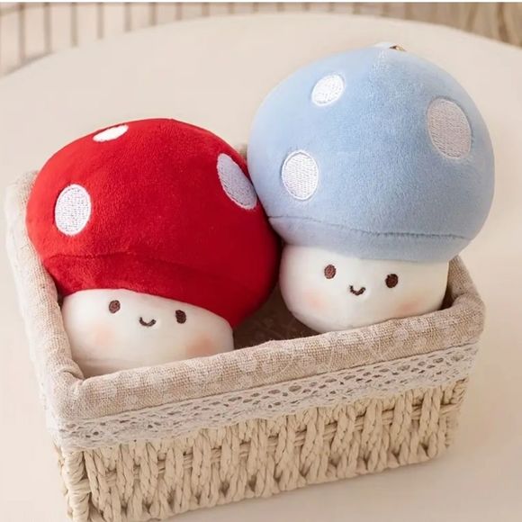 Red Cap mushroom plush keychain pearl handle gift cottagecore accessory - Picture 3 of 5